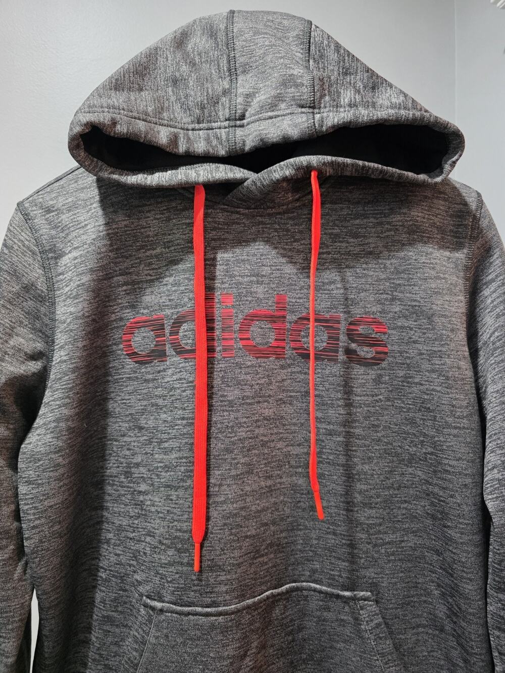 Adidas ClimaWarm Mens Large Hoodie Gray Red Pullover Athletic Sweatshirt